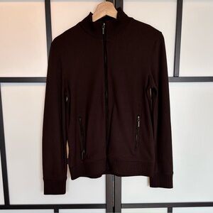 Lauren Ralph Lauren Womens Elbow Patch Full Zip Sweater Brown PETITE Preppy